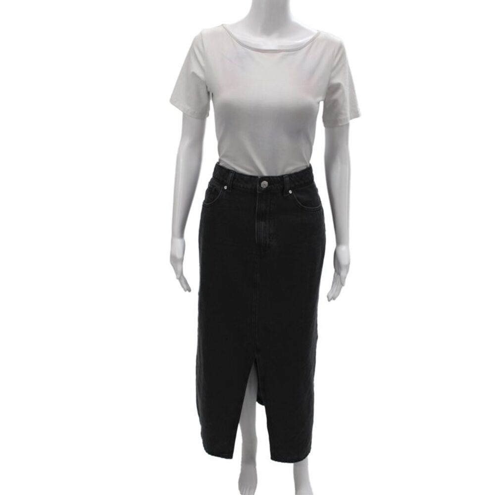 MNG Women Straight Pencil Skirt Black Cotton Long Button Size L